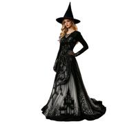 Medieval Costume Women Halloween Gothic Maxi Dress Lace Vintage | Round Neck Long Sleeve Victorian Queen Dresses Branch Print Floor Length Renaissance for Party Events Cosplay