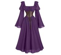 Medieval Costume Women Off Shoulder Victorian Dress Irish Chemise Costume with Corsets Renaissance Faire Fairy Long Dress Cottagecore Masquerade Ball Gowns Halloween Steampunk L Purple
