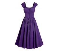 Medieval Costume Women Plus Size Fairy Dress Ladies Renaissance Peasant Chemise Fastival Carnival Costume Retro Gown Lace up Nightgown Steampunk Corset Elegant Dresses up Size S-2xl A-Purple