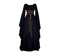 Medieval Costume Women Traditional Irish Dress Gothic Witch Cosplay Halloween Fancy Dress (A1-Black, S)