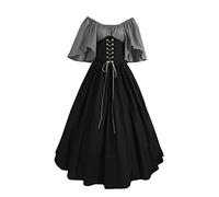 Medieval Costume Women Victorian Vintage Renaissance Flare Sleeve High Waist Maxi Dress with Corset Ladies Fairy Gothic Gown Irish Chemise Peasant Fancy Dress Halloween Cosplay (Grey, XXXXL)