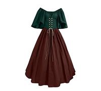 Medieval Costume Women Victorian Vintage Renaissance Flare Sleeve High Waist Maxi Dress with Corset Ladies Fairy Gothic Gown Irish Chemise Peasant Fancy Dress Halloween Cosplay (Coffee, XXL)