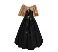 Medieval Costume Women Victorian Vintage Renaissance Flare Sleeve High Waist Maxi Dress with Corset Ladies Fairy Gothic Gown Irish Chemise Peasant Fancy Dress Halloween Cosplay (Black, XXL)