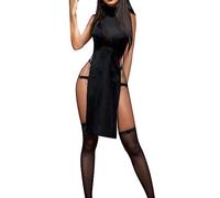 Medieval Costume Women Women's Solid Color Hollow Out Sleeveless Halter High Waist Split European and American Style Tight Cosplay Fancy Dress Tunic Sexy Gothic Halloween Costume Black