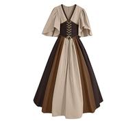 Medieval Costume Womens, Ladies Vintage Renaissance Dresses Gothic Contrast Colour Flying Sleeve Corset Dress for Halloween Cosplay Party Evening Gowns Fancy Dress for Adults
