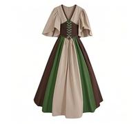 Medieval Costume Womens, Ladies Vintage Renaissance Dresses Gothic Contrast Colour Flying Sleeve Corset Dress for Halloween Cosplay Party Evening Gowns Fancy Dress for Adults Brown