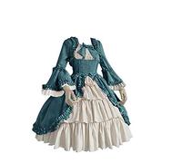 Medieval Costume Women's Renaissance Dress Women's Green Gothic Dress Retro Mesh Maxi Dresses Flared Sleeves Smocked Waist Party Dress Shoulderless Colour Block Corsage Dress Medieval