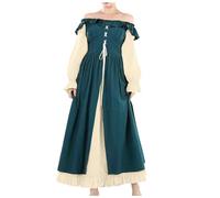 Medieval Costume Women's Renaissance Dress Women's Green Gothic Dresses Retro Lace Maxi Dress Flared Sleeves Tied Waist Party Dresses Off Shoulder Colour Block Witch Dress Medieval