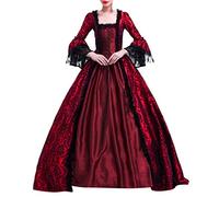 Medieval Costumes Elegant Dress Trumpet Sleeves Gothic Retro Clothing Medieval Queen Dresses Gothic Maxi Dress Carnival Halloween Party Princess Costume Party A-line Dress, Wine Red, S