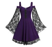 Medieval Costumes for Womens Vintage Gothic Punk Tunic Hoodie for Halloween Carnival Vampire Costume Women Plus Size Floor Length Off Shoulder Steampunk Clothes Victorian Event
