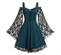 Medieval Costumes for Womens Vintage Gothic Punk Tunic Hoodie for Halloween Carnival Vampire Costume Women Plus Size Floor Length Off Shoulder Steampunk Clothes Victorian Event
