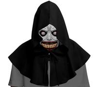Medieval Cowl Hat, Short Hooded Cape, Smiling Demon Mask, Vampire Costume, Cape with Ghost Festival Horror Mask, Adult Vintage Wizard Vampire Grim Reaper Cape for Halloween Party Cosplay Carnival