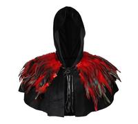 Medieval Cowl Hat with Feather Cape Halloween Hooded Hat Gothic Shawl Shrug Death Cloak Vintage Pagan Fancy Dress Witch Wizard Vampire Grim Reaper Monk Cape Halloween Cosplay Party Costume