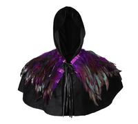 Medieval Cowl Hat with Feather Cape Halloween Hooded Hat Gothic Shawl Shrug Death Cloak Vintage Pagan Fancy Dress Witch Wizard Vampire Grim Reaper Monk Cape Halloween Cosplay Party Costume
