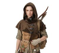 Medieval Cowl Hooded Cape Renaissance Halloween Short Cloak for Men Women | Adjustable Buckle Straps, Medieval Monk Hood Cape, Gothic Ren Faire Costume for Assassin Wizard Priest Pagan Knight Cosplay