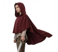Medieval Cowl Hooded Cloak Post Apocalyptic Shawl Shaman Cowl Renaissance Cape Robe Costume, Red, One size