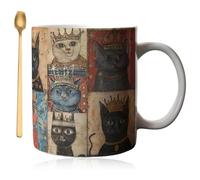 Medieval Crowned Cat Mug, Funny Medieval Cat Be Crowned as King Mug Cup, Christmas Birthday for Cats Lovers Women Men (1pcs)