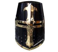 Medieval Crusader Halloween Templar Knight Helmet with Black Finish Brass Design