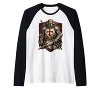 Medieval Crusader Templar Cross Distressed Raglan Baseball Tee