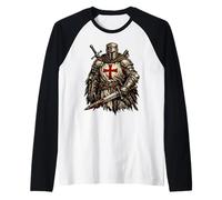Medieval Crusader Templar Cross Distressed Raglan Baseball Tee