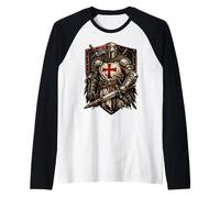 Medieval Crusader Templar Cross Distressed Raglan Baseball Tee