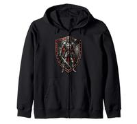Medieval Crusader Templar Cross Distressed Zip Hoodie