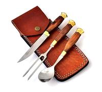Medieval cutlery set, hand-forged. The handle is made of wood (brown) MAQ4527B