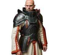 Medieval Dark Steel Cuirass Armor Set with Pauldrons & High Gorget - Adjustable Knight Chestplate for LARP, Cosplay, Reenactment & Costume