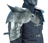 Medieval Dark Warrior Pauldrons with Sword Breaker - 18 Gauge Steel Gothic Fantasy Shoulder Guard Armor - Perfect for LARP, Cosplay, Renaissance Fair, and Costume, One Size