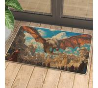 Medieval Dragon Doormat, Gothic Decor Door Mat for Outdoor & Indoor Entrance, Rubber Waterproof Non-Slip Dust Absorbent Front Doormat, Easy Clean 29x17 Inch