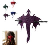 Medieval Dragon Hair Stick, Fantasy Gothic Leather Dragon Wing Hair Pin, Handcrafted Viking Renaissance Hair Accessories for Women, Cosplay & Everyday Wear (Purple)