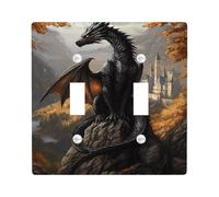 Medieval Dragon Light Switch Cover Plates/Outlet Covers, Autumn Castle for Wall Accents, Thermoplastic Wall Plates, Standard Size Double Toggle
