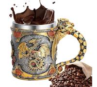 Medieval Dragon Mug, Desk Sculpture, 5.83x4.33 Inches Silver Stainless Steel 400ml, Coffee Beer Whiskey Mug, Shelf Display for Family, Friends, Party, Camping, Picnic and Halloween