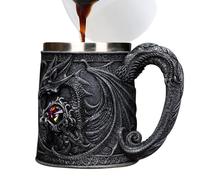 Medieval Dragon Mug, Dragon Coffee Mug, 450ml Stainless Steel Dragon Eye Coffee Mug, Unique Double Layer Dragon Eye Beer Cups, Novelty Cup with Retro Gem, Dragon Mug for Dragon Collector Lover