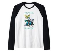 Medieval Dragon Slayer Knight and Dragon Raglan Baseball Tee