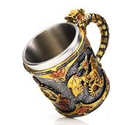 Medieval Dragons Coffee Mug, Renaissance Dragon Stein, Fantasy Drinkware | Resin Exterior, Stainless Steel Lining | 1 Piece, for Shelf, Party, Camping