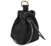 Medieval Drawstring Belt Pouch Medeival Suede Leather Bag Renaissance Waist Purse LARP Cosplay Costume Accessories Jewelry Coin Pouch - Black, 5" x 3.5" x 4"