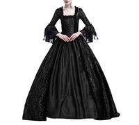 Medieval Dress Girls, Renaissance Dress Women's Green Gothic Dress Lace Vintage Maxi Dresses Flared Sleeves Tied Waist Party Dresses Colour Block Off Shoulder Princess Costume Party