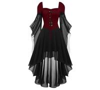 Medieval Dress Women Halloween Lace up Flared Sleeve A Line Gothic Dress | Plus Size Hooded Cut, Lace up Bodice with Flared Sleeves, A Line Full Skirt, Great for Stage Events