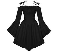 Medieval Dress Women Off Shoulder Bow Strap Bell Sleeve Renaissance Costume