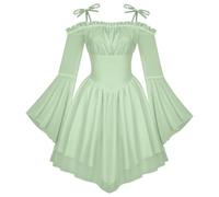 Medieval Dress Women Off Shoulder Bow Strap Bell Sleeve Renaissance Costume