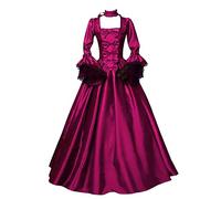 Medieval Dress Women Renaissance Halloween Costumes Gothic Court Gowns Plus Size Bow Tie Vintage Tea Party Prom Dress Elegant Retro Goth Princess Ball Gown 1800s Rococo Maxi Dress with Bell Sleeve