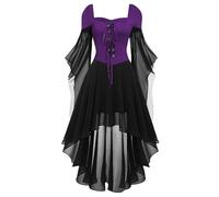 Medieval Dress Women's Bat Sleeves, Renaissance Dresses Women with Lacing, Gothic Maxi Dress with Irregular Hem, Halloween Carnival Costume, Vampire Party Dress, Bandage Dress, Witch Dress, Cosplay