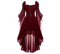 Medieval Dress Women's Bat Sleeves, Renaissance Dresses Women with Lacing, Gothic Maxi Dress with Irregular Hem, Halloween, Carnival Outfit, Vampire Pleated Dress, Bandage Dress, Witch Dress, Cosplay