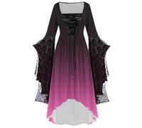 Medieval Dress Women's Bat Sleeves, Renaissance Skull Dresses Women's Vampire Irregular Witch Dress with Lacing Sexy Gothic Mini Dress Halloween Carnival Costume Witch Clothing Party Dress