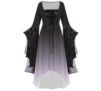 Medieval Dress Women's Bat Sleeves, Renaissance Skull Dresses Women's Vampire Irregular Witch Dress with Lacing Sexy Gothic Mini Dress Halloween Carnival Costume Witch Clothing Party Dress