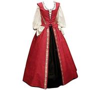 Medieval Dress Women's Large Sizes, Elegant Corset Dress, Halloween Victorian Queen Dresses, Tie Belt, Renaissance Dresses, Lantern Sleeves, Ruffles, Princess Costume, Vintage Ball Dresses, Wine Red,