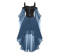 Medieval Dress Women's Renaissance Sexy Lace Corset Vintage Dresses | Gothic Dress Women's Short with Trumpet Sleeves Square Neck Asymmetrical Lace-up Dress for Halloween Costume Party