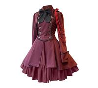Medieval Dress Women's with Bow, Steampunk Midi Dress Women's Lolita, Gothic Ruffles, Knee-Length Wedding Dresses, Retro Long Sleeve Party Dress, Halloween, Carnival Party Costume, Cosplay, Princess