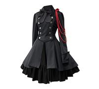 Medieval Dress Women's with Bow, Steampunk Midi Dress Women's Lolita, Gothic Ruffles, Knee-Length Wedding Dresses, Retro Long Sleeve Party Dress, Halloween, Carnival Party Costume, Cosplay, Princess